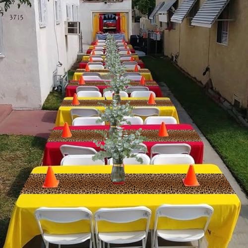 Leopard Print Table Runner Set - 12 Waterproof Plastic 14x108 Inches - Jungle Safari Party Decor