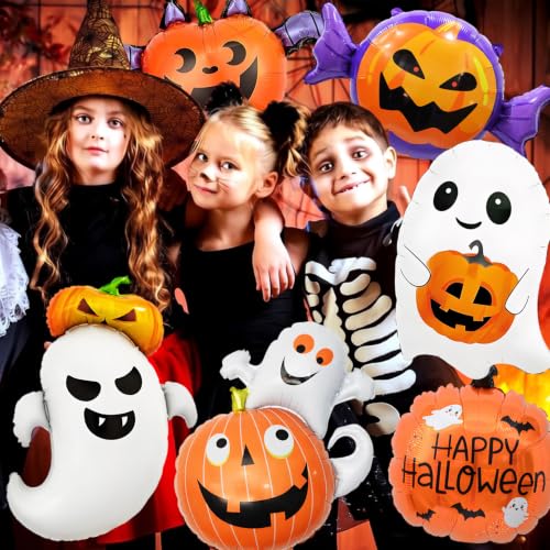 Halloween Balloons Set - Ghost and Pumpkin Foil Decorations for Party