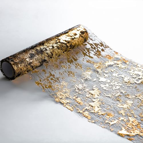 Black and Gold Table Runner - Glitter Metallic Foil Mesh 100FT - Snowkingdom