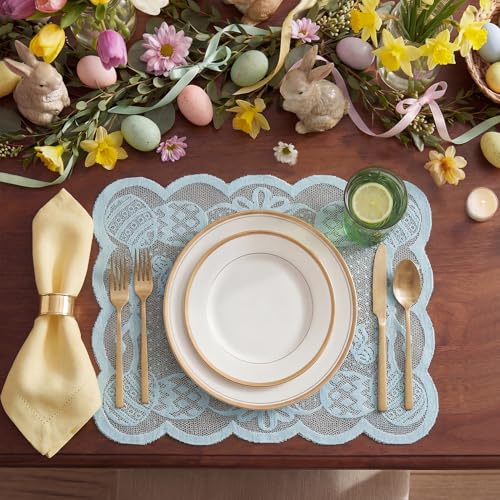 Blue Eggs Lace Easter Placemats Set of 4 - 12x18 Inch Rectangular Table Mats for Weddings & Parties