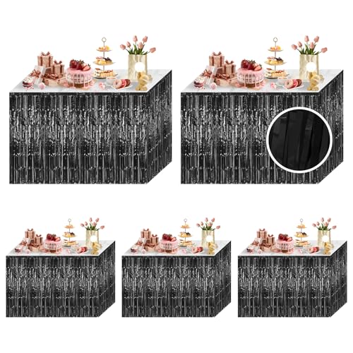 Black Foil Fringe Table Skirt - 29x108 Inch Party Decor Set of 5