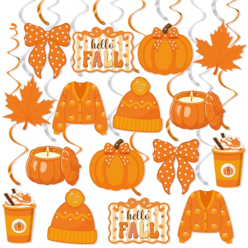 Fall Hanging Swirls Decorations - Pumpkin, Maple Leaf & Hello Fall Banner Set