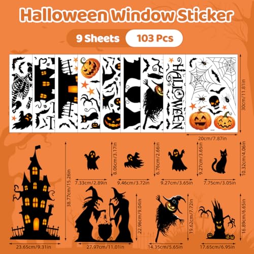 Enwokran Halloween Window Clings Stickers Set - 9 Sheets, 103 Decals, Ghost & Pumpkin Design - Variation: Halloween_a