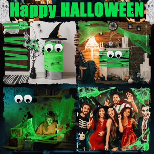 Halloween Mummy Door Cover Decor Set with Giant Eyeballs Bats - Black+Green Variation