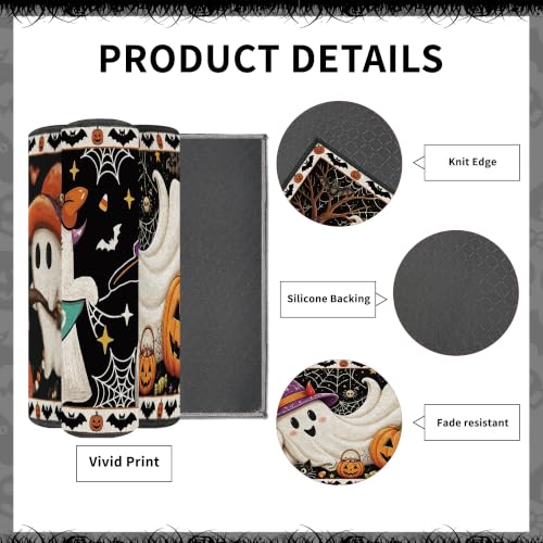 Halloween Ghost Kitchen Rugs Set - Orange & Purple, 3 Sizes, 16x31/47/59 in - Festive Fall Decor