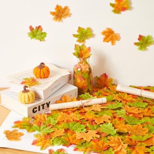 Artificial Fall Leaves Set - Maple Leaves for Autumn Decor, Green-Yellow, 400 Pcs