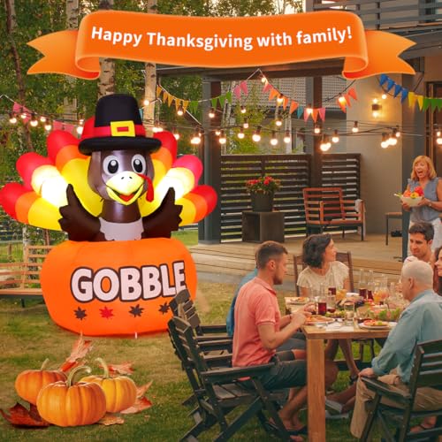 Inflatable Thanksgiving Turkey with LED Lights for Outdoor Yard Garden Holiday Decor