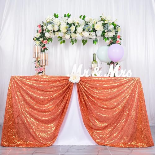 Orange Sequin Table Cloth 60x102 Inch for 6ft Rectangle Tables - Festive Event Decor