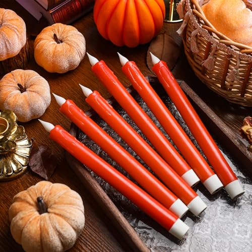 Orange Flameless Taper Candles Set - Real Paraffin Wax Flickering Battery-Operated for Thanksgiving & Fall Decor