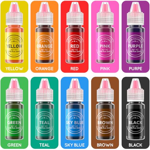 Food Coloring Liquid Set 10 Colors for Baking Cake Icing Cookies - 0.25 Fl Oz Pack of 10
