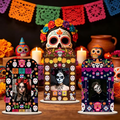 Large Rectangle Dia De Los Muertos Picture Frame for Altar & Tabletop Decorations - Mexican Sugar Skull Memorial Photo Frame Set