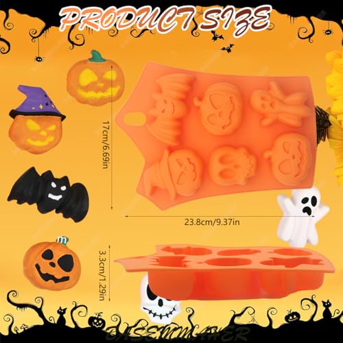 Halloween Silicone Cake & Candy Molds - Pumpkin Bat Skull Ghost Shapes, 2 Pack