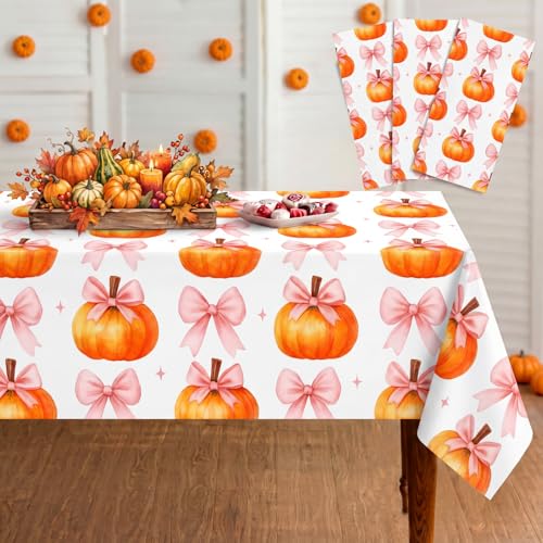 Pink Pumpkin Fall Tablecloth 54x108 Inch - Autumn Party Decor