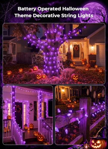 Purple Battery Operated Halloween String Lights - 33ft 50 LEDs, Waterproof with Timer
