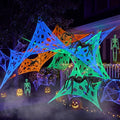 Giant Halloween Spider Web Set with Glow-in-The-Dark Spiders for Outdoor Decorations