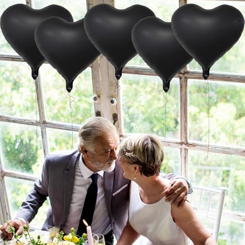 Matte Black Heart Foil Balloons - 18 Inch Party Decorations for Birthdays Weddings Halloween Valentine's
