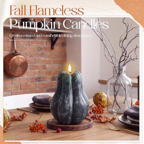 Extra Large Green Flameless Pumpkin Candle - Fall Decor, 8.3'' with Remote