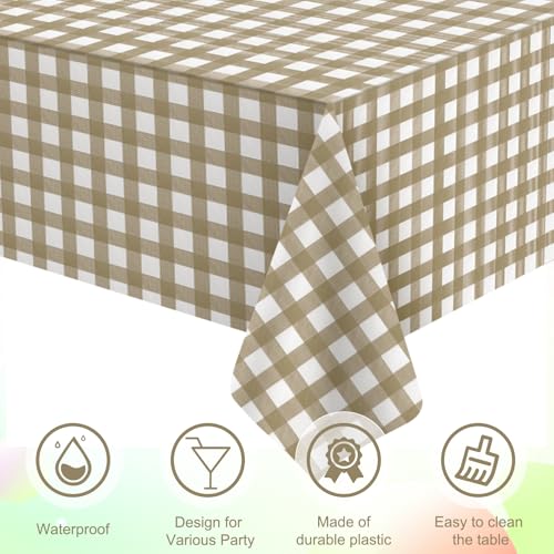 Khaki and White Gingham Tablecloth Set - 3 Pack 54x108 Inches for Parties & Events