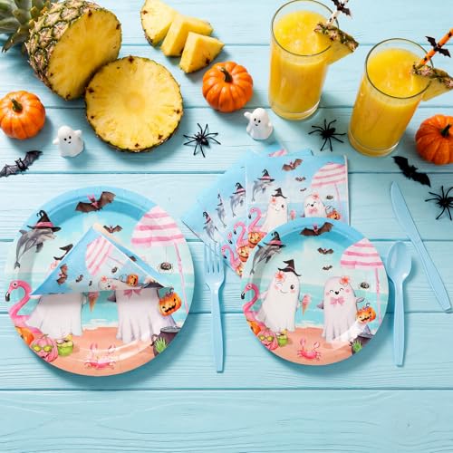 Halloween Summer Beach Party Tableware Set for 50 Guests - Plates, Napkins, Cutlery