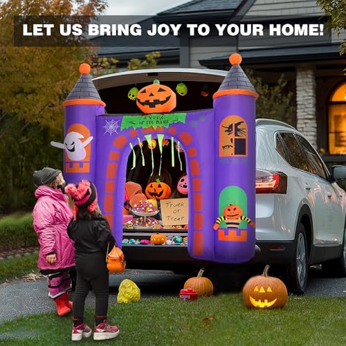 6 ft Inflatable Haunted Castle Archway for Halloween Trunk or Treat Car Decorations with Built-in LEDs