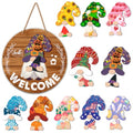 Yuzi-n Interchangeable Gnome Welcome Sign Fall Halloween Front Porch Decor - Red Brown