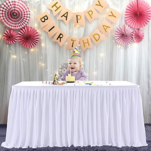White 17ft Pleated Table Skirt for Rectangular Tables - Wedding Party Decor