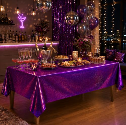Pink and Purple Laser Holographic Tablecloths - 2 Pack Birthday Party Decorations