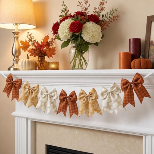 Fall Bow Garland for Mantel Fireplace Decor | Harvest & Thanksgiving Banner