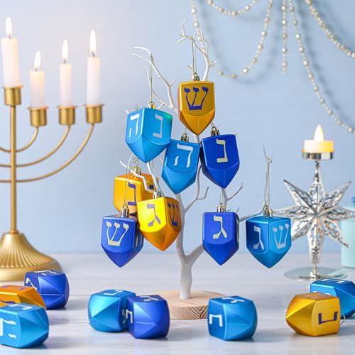 Hanukkah Dreidel Ornaments Set - 24 Plastic Holiday Decorations for Small Trees