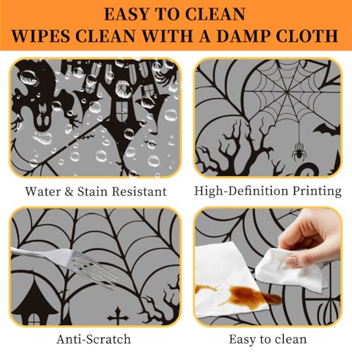 Halloween Spider Web Table Cloth - Black Castle Rectangular Fabric 90x60 Inches for Parties