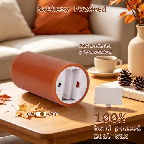 AFINETH Orange Flameless Candles with Remote - Fall Battery Operated Wax Pillars