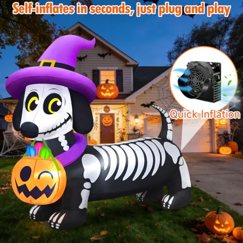 Halloween Inflatable 5FT Skeleton Dachshund Dog Decoration with LED Lights - Spooky Yard Display