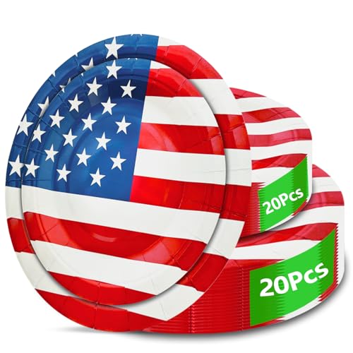 4th of July Party Plates Set - 40pcs Disposable Dinner & Dessert Plates - Independence Day Tableware