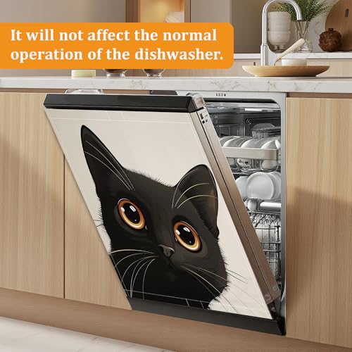 Cute Black Cat Magnetic Dishwasher Cover 23x26 Inch Kitchen Appliance Panel
