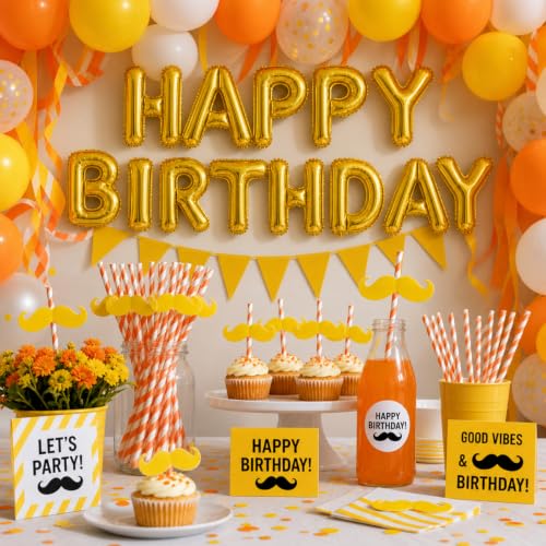 50 Pcs Fun Mustache Straws Bulk Orange White Striped Paper Drinking Straws
