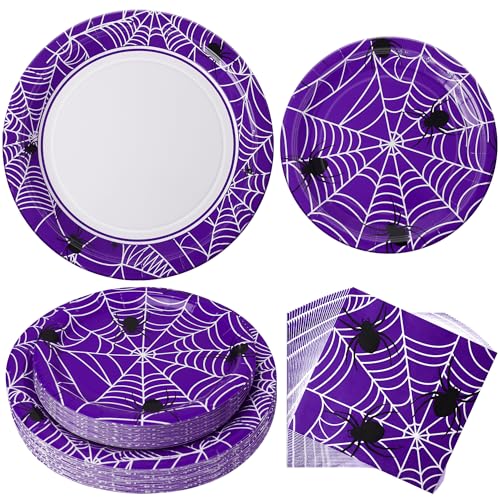 Purple Halloween Party Decorations Set - Spider Web Plates & Napkins - Variation of THIS listing