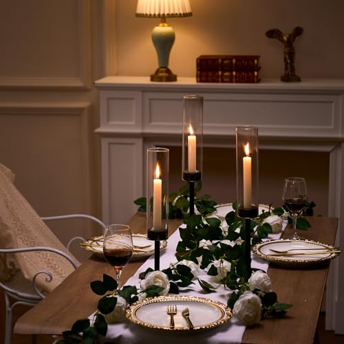 Black Hurricane Glass Candle Holders Set of 6 Tall Taper Candlestick Holders - Black / 6