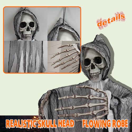 Hanging Skeleton Ghost Decorations Set with Adjustable Arms - Hat Variation