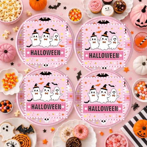 Halloween Ghost Paper Plates and Napkins Set - Classic Trick or Treat Design