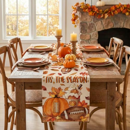 Fall Football Table Runner 13x72 Inch Autumn Seasonal Home Decor