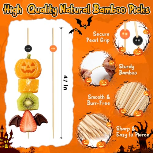 Halloween Cocktail Picks Black & Orange Beaded Toothpicks - Spooky Party Decor
