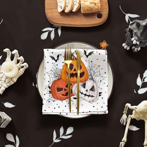 Halloween Tablecloth 90x90 Inch Round Black Orange Pumpkin - Durable Polyester