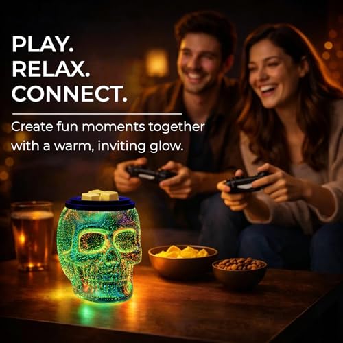 Wax Melt Warmer with 7-Color Rainbow Skull Lights - Halloween Scented Wax Burner with PTC Heating Plate