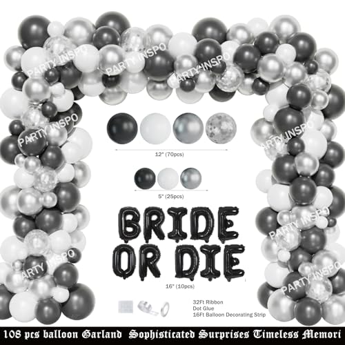 Gothic Bachelorette Party Decorations Set with Balloons Banner Veil Fringe Curtains