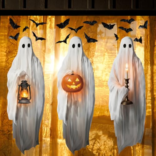 Halloween Ghost Window Clings - Extra Large Spooky Decals - White Variation