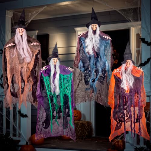 Halloween Hanging Witch Decorations Set - Flying Haunted House Scary Outdoor Indoor Decor