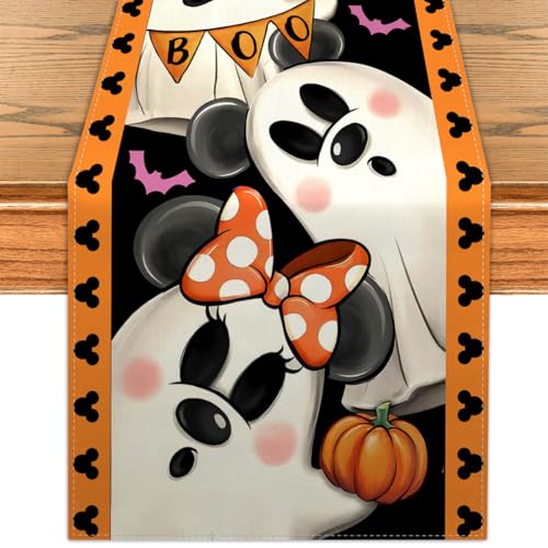 Orange Halloween Table Runner 13x90 Inch Skull Party Decor for Home & Kitchen