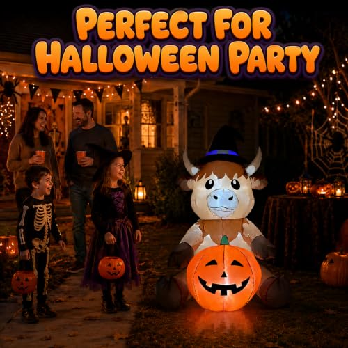 5FT Halloween Inflatable Highland Cow Holding Pumpkin - Outdoor Decorations, Cow Variant
