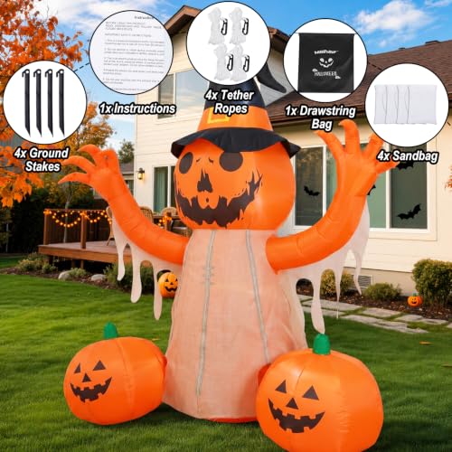 8FT Halloween Inflatable Pumpkin Scarecrow Outdoor Decoration with LED Lights