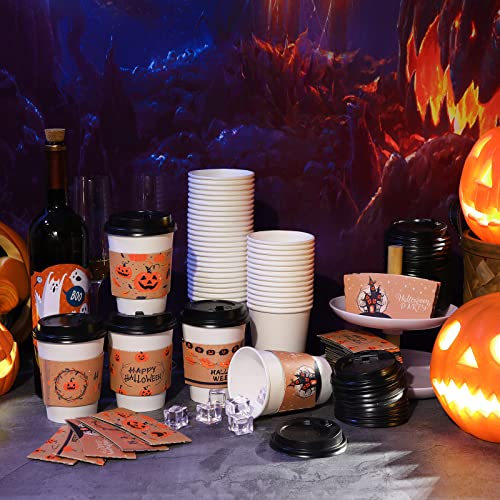 Halloween Disposable Coffee Cups Set with Lids and Sleeves - 50 Pack, Retro Pattern Variation of THIS Listing